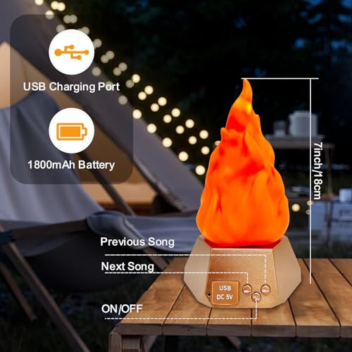 Image of LIDORE Rechargeable Bluetooth Speaker Flame Night Light, 3 Modes, Indoor Ambiance Lamp, Outdoor Camping Decor Torch Light (2 Pack)