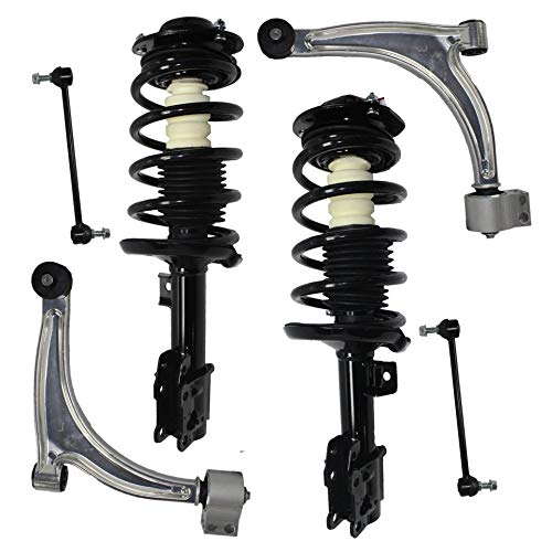 Detroit Axle - Front Struts w Coil Spring & Strut Mount + Control Arms Lower + Sway Bar Links Replacement for Chevy Malibu Pontiac G6 Saturn Aura [300mm w RPO Code FE5] - 6pc Set