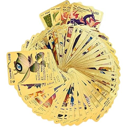 VRBFF 55Pcs TCG Deck Box Gold Foil Card Assorted Cards, Waterproof Gilded Custom Made Collection Cards-22 Vmax Rares 8 GX Rare Cards1 DX Card 12 V Series Cards,11Common/Uncommons 1 Mystery Card Cover