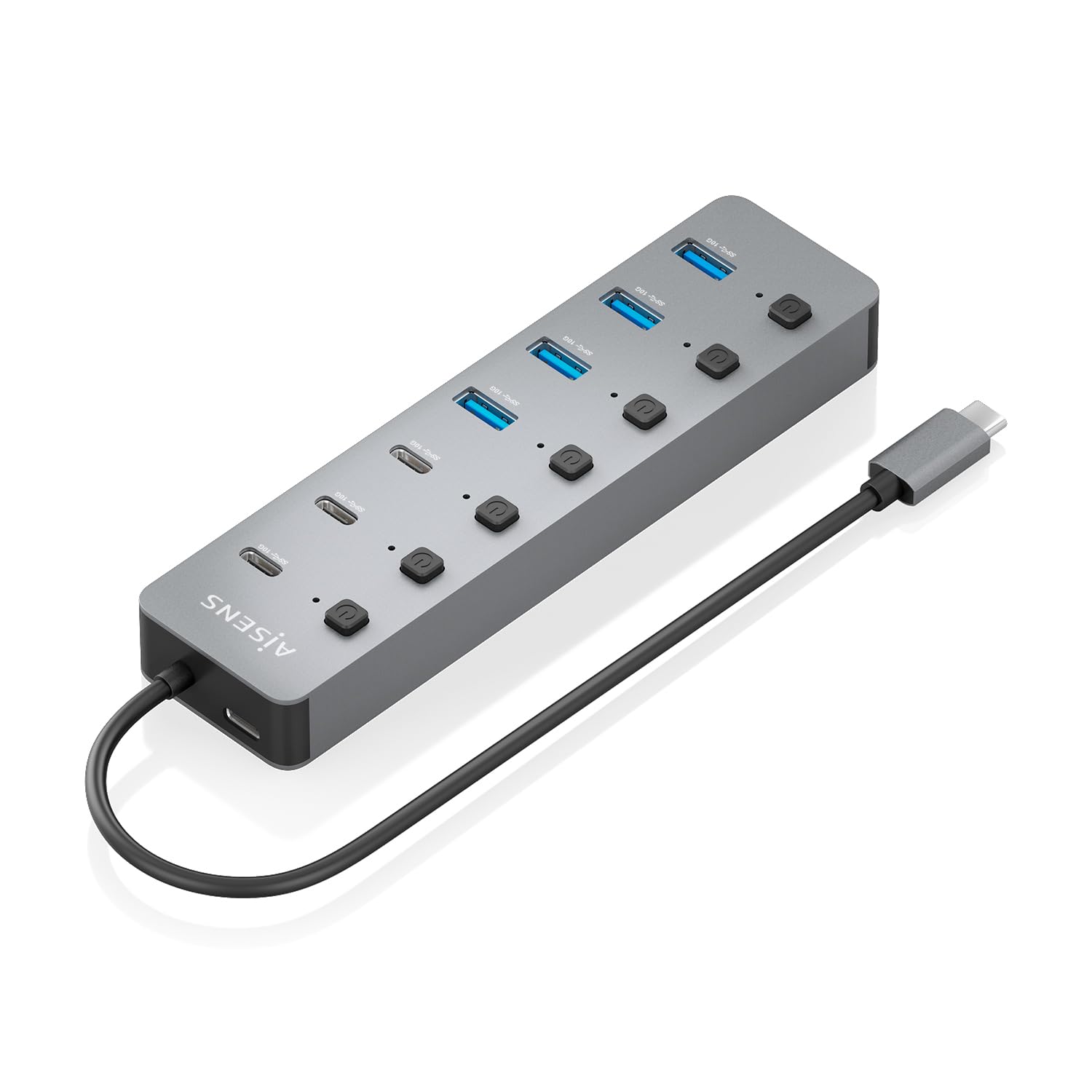 AISENS ASUC-8P044-GR - HUB USB3.2 Gen2 10G USB-C, USB-C/M-4xUSB-A/H+3xUSB-C/H+1xUSB-C/H PD3.0 100W, Gris, 30 cm