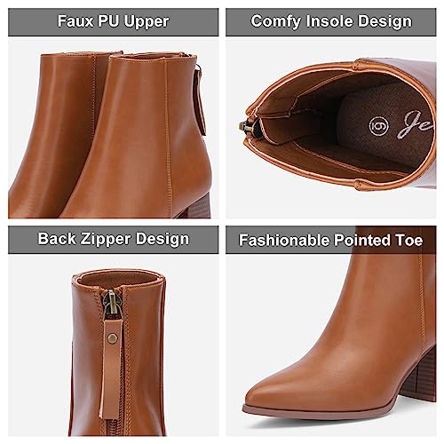 Jeossy Women's Chunky Heeled Ankle Boots, Pointed Toe Stacked Block Heel Booties4