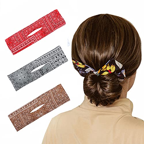 3 Pcs Deft Bun for Hair, Reusable French Twist Hair Bun Maker for Women, Fashion Classy Multi-color Floral Hair Bun Cloth Magic Clip, Leopard Hair Accessories for Styling Decorative (cashew)