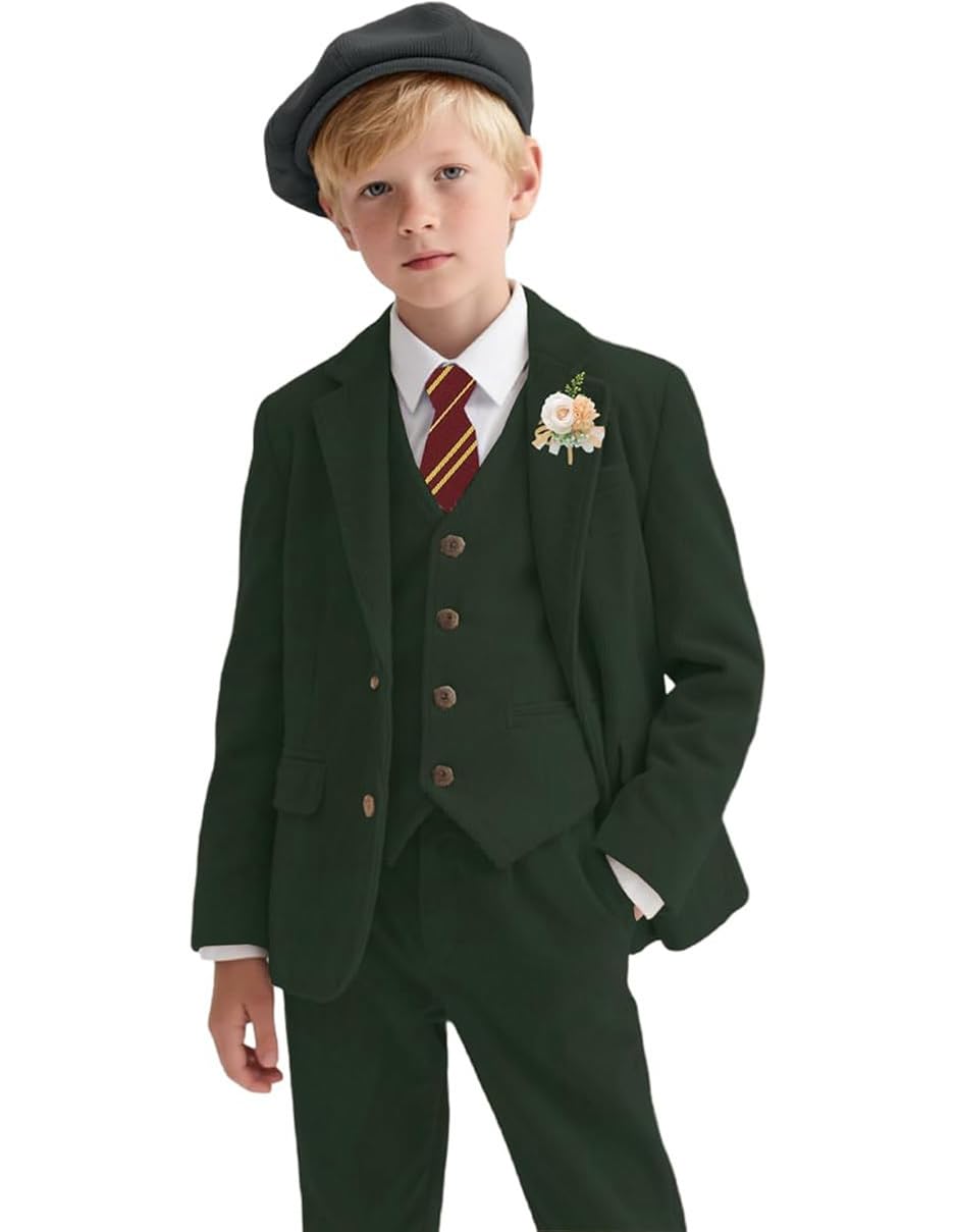 Jungenanzug, 3-teilig, Cord-Anzug, Blazer, Jacke, Weste, Hose, Set, Hochzeit, Abschlussball, Smoking für Jungen, Hut nicht im Lieferumfang enthalten