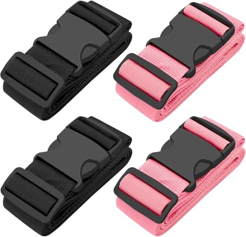 Image of BILIONE 4 Pack Luggage Straps 79 inch Long Belts Keep Suitcase Secure While Traveling, TSA Approved Add a Bag Premium Accessory for Travel Bag Closure (2PCS Black + 2PCS Pink)