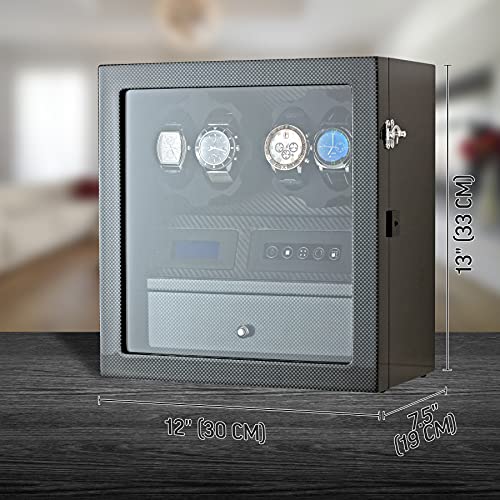 Image of 4 Watch Winder with 5 Watch Storage Space, LCD Display, Touch Control and Interior Light