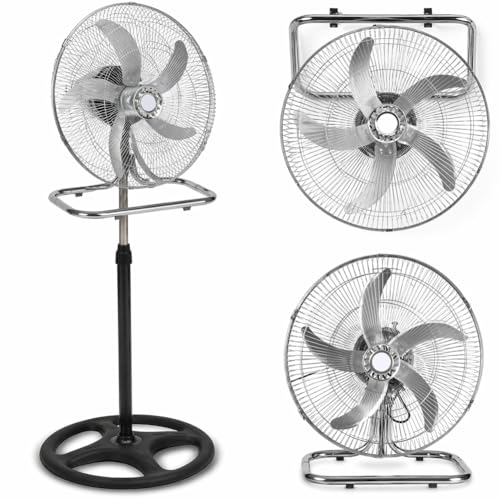 BAKAJI Ventilatore 3in1 Piantana Da tavolo Parete in Acciaio e Plastica 3 Velocita Regolabili Funzione Oscillazione Potenza, Base Tonda Resistente e Stabile, Silenzioso (50 cm)