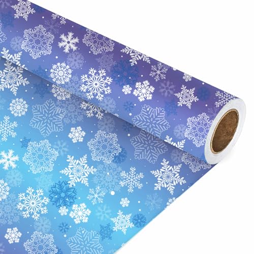 Whaline Winter Snowflake Wrapping Paper - Mini Roll - 17 In x 32.8 Ft Winter Snowflake Blue Purple Gift Wrap Paper For DIY Art Crafts Xmas Birthday Baby Shower Party Supplies
