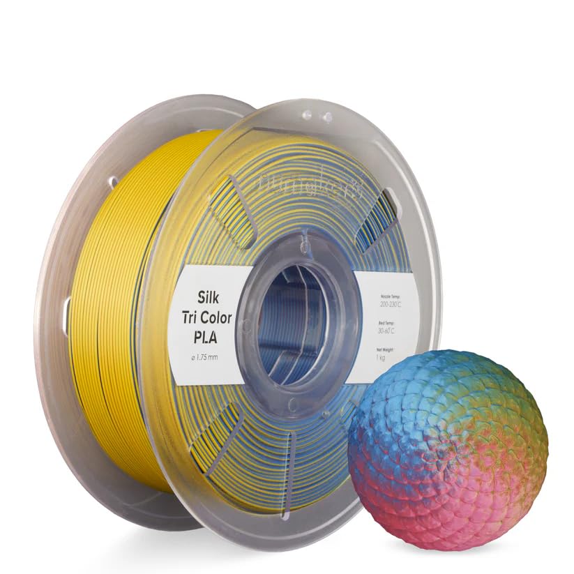 Image of Numakers Tri-Color Silk PLA Filament 1.75mm 1kg | Premium Glossy PLA for 3D Printing | Smooth Shine Vibrant Triple Tone Color Shifts | Easy to Print High Detail Finish (Red-Yellow-Blue)