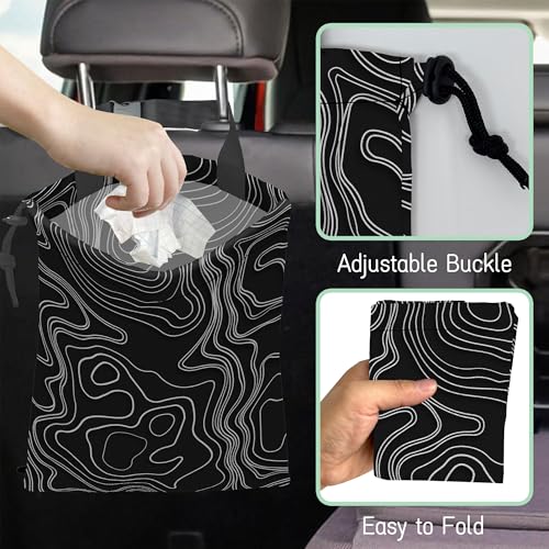 Image of Vintage Heights Lines Map Car Garbage Bag,Waterproof Small Car Trash Bag Hanging Back of Seat,Drawstring Hanging Car Trash Bag with Adjustable Buckle for Car Accessories