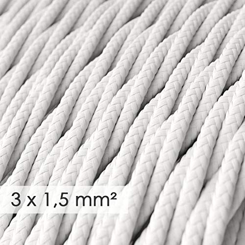 Cable electrico de sección grande 3x1,50 trenzado - Tejido Efecto Seda Blanco TM01-10 Metros
