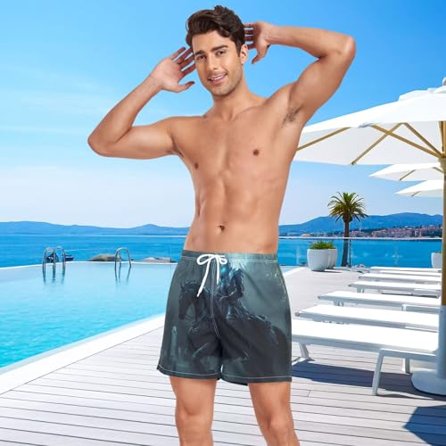 Mens Swim Trunks with Liner, Knight Darkness Cool Quick Dry Beach Swim Shorts, Swimwear Bathing Suits S4