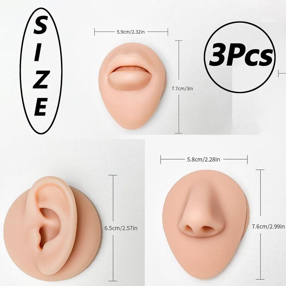 Silikonowy model korpusu do uszu, nosa, ust, 3 szt. elastyczny wyświetlacz do ćwiczeń i treningu pięciu zmysłów - realistyczne anatomiczne modele silikonowe
