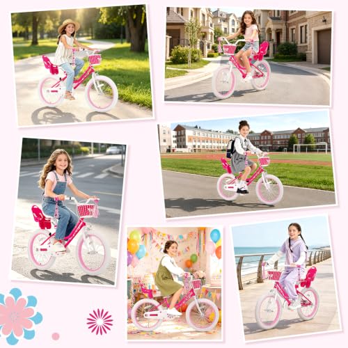 Image of Glaf Toddler Girls Bike for Age 2-12 Years Old | 12 14 16 20 Inch Kids Bike Girls Bicycle with Training Wheels,Basket,Doll Seat,Princess Style Kids Bicycle Gift