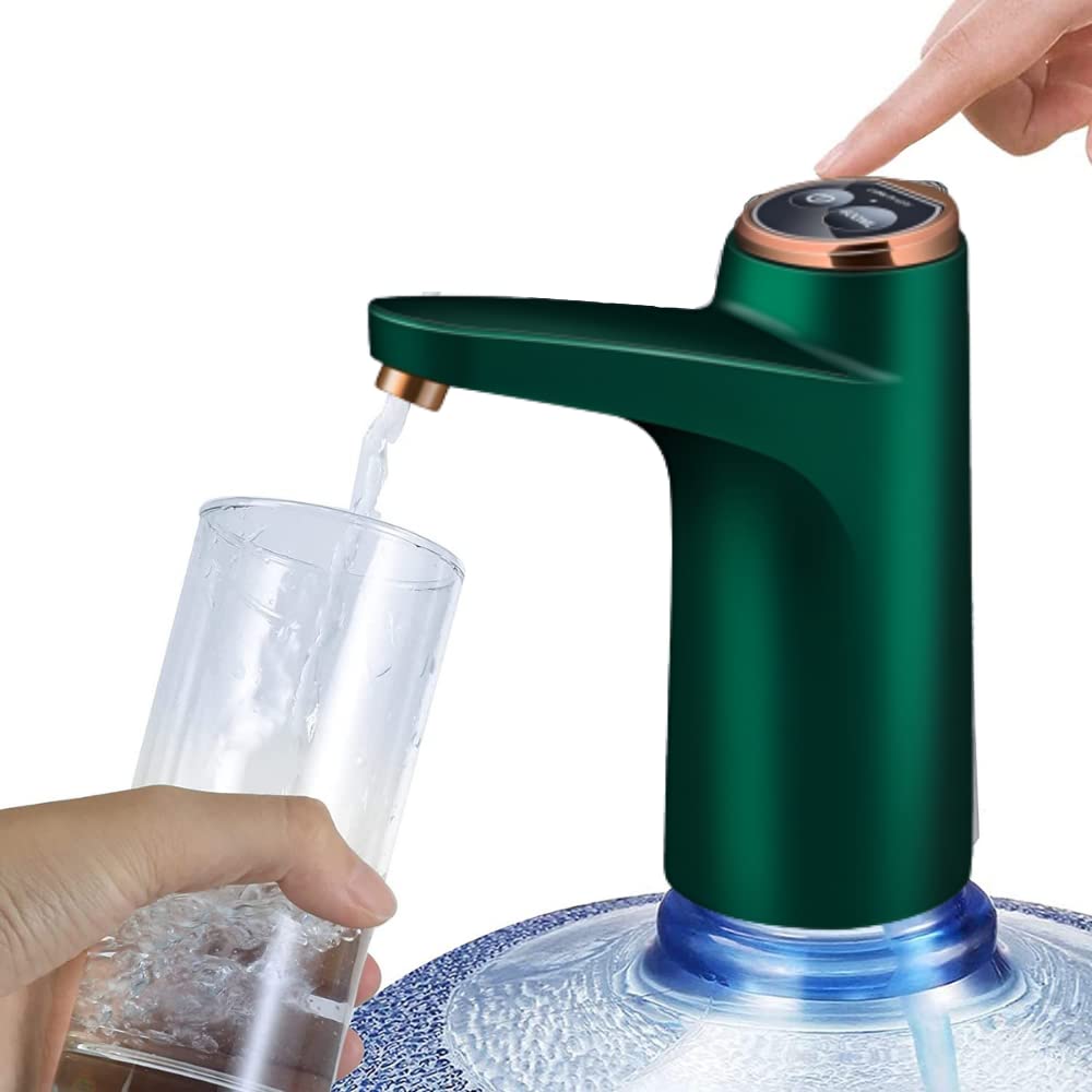 NK Water Dispenser - LED Display, USB Battery 1200 mAh, Silicone Material, Compatible with 4.5L 5L 7.5L 10L 11.3L 15L 18.9L (3.8 and 4.8 cm Adapter) - Green