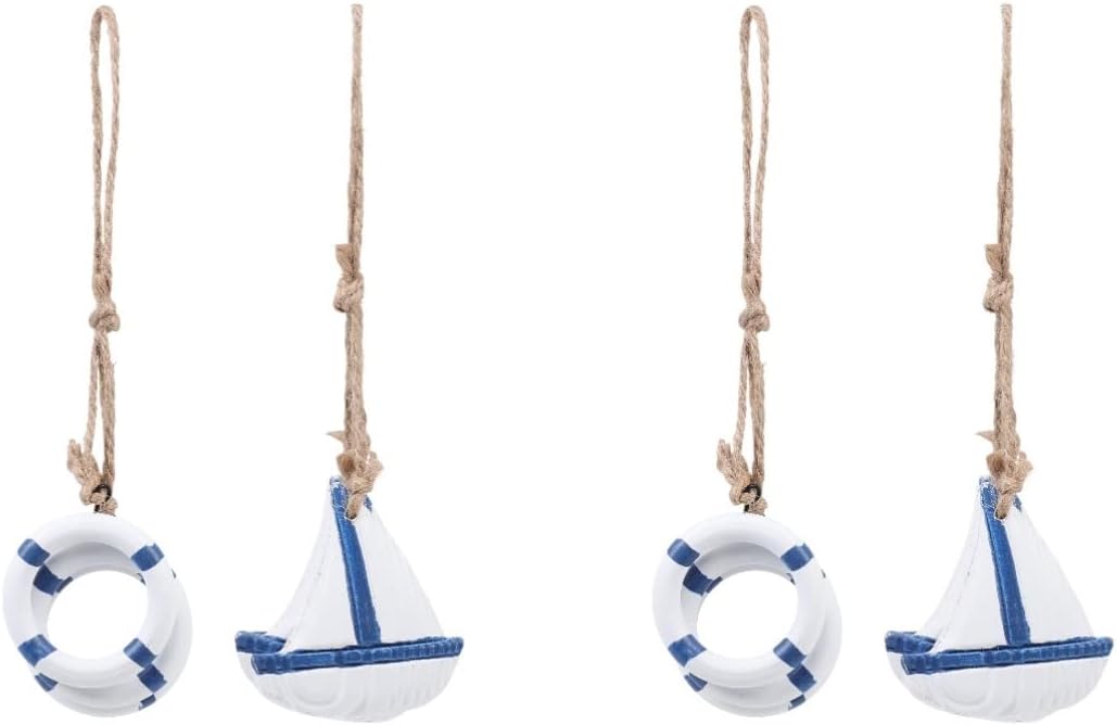 KTM Healthcare® 4 Pcs Wooden Wooden Nautical Hanging Decoration Mini Beach Marine Ornament Wooden Seaboat Pendant Nautical Hanging Mini