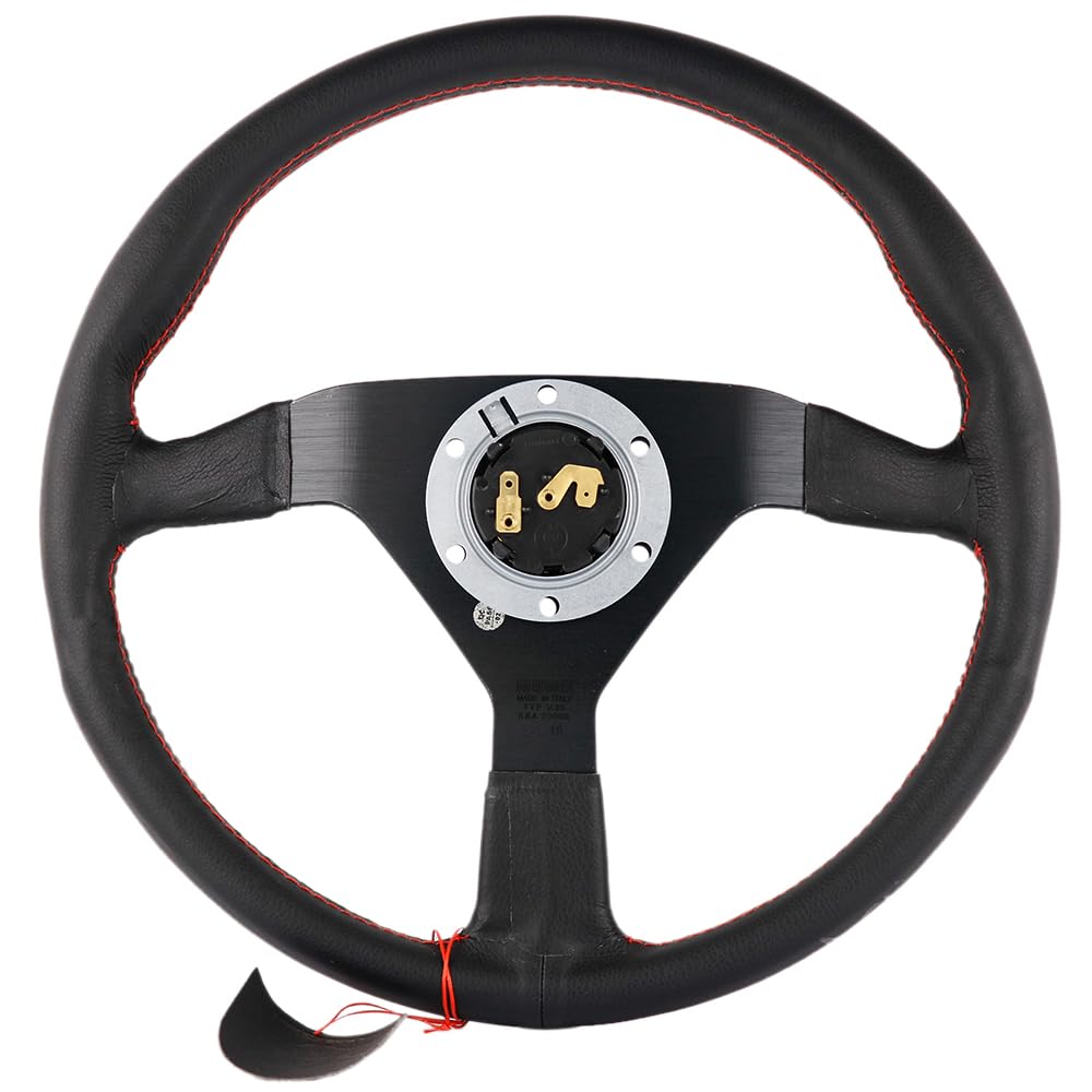 Volanti Auto Volante sportivo Drift in vera pelle nera da 14 pollici(Red Stitching)