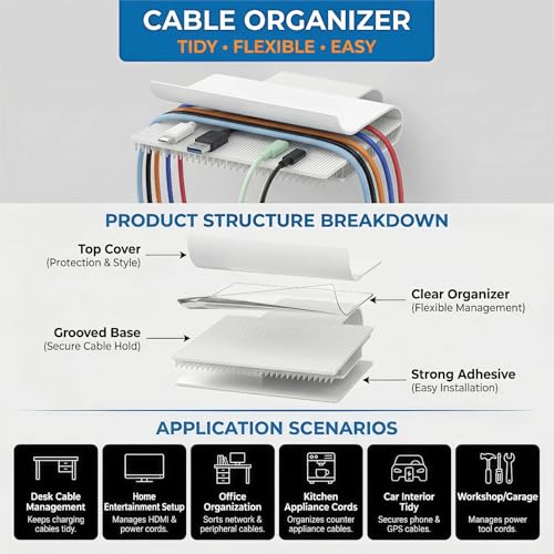 Cintas adhesivas de velcro para gestión de cables, ajustables y estables, para escritorio, hogar y oficina, 50 piezas por caja miniatura 4