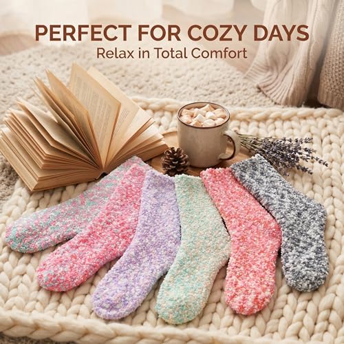 Image of Tipi Toe Womens Fuzzy Crew Socks with Anti Slip Grips Warm Cozy Fluffy Winter Slipper Socks Non Skid Home Socks for Women