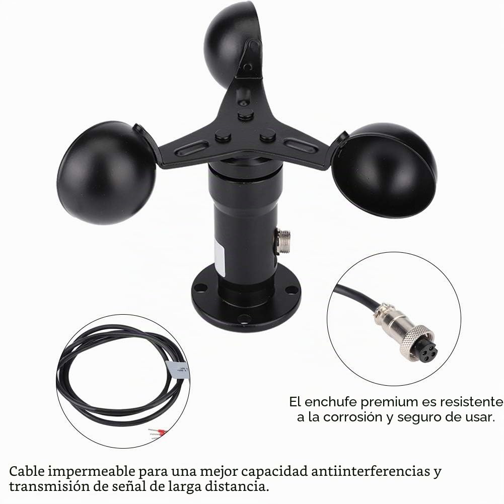 Anemómetro de 3 Tazas, Sensor de Velocidad del Viento, Aleación de Aluminio, Salida 0-10V, 12-24V DC, Negro, 12.4cm, para Estación Meteorológica