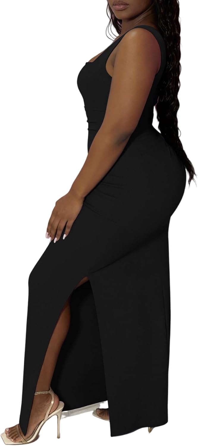 PINSV Women Summer Long Dress Casual Sexy Sleeveless Side Slit Bodycon Maxi Dresses for Women image 2