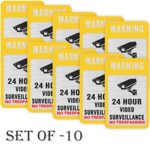Image of CVANU Reflective CCVT Surveillance (Set of 10) Self-Adhesive Bold Security Notice Vinyl Sign Sticker Decals for Shops| Offices| Parking Areas (5.9X4inch) Yellow