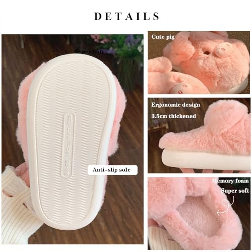 Pig Slippers for Women Men, Cute Pig Cartoon Animal Home Furry Slides Fuzzy Memory Foam Slippers Warm Comfy Winter House Shoes for Adults Kids Christmas (Pig,7-7.5 Toddler)3