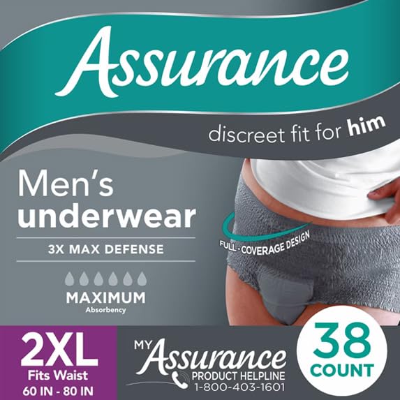 Assurance Mens Incontinence Underwear Maximum Absorbency XXL 38 Count with IncrediShop Gift Bookmark