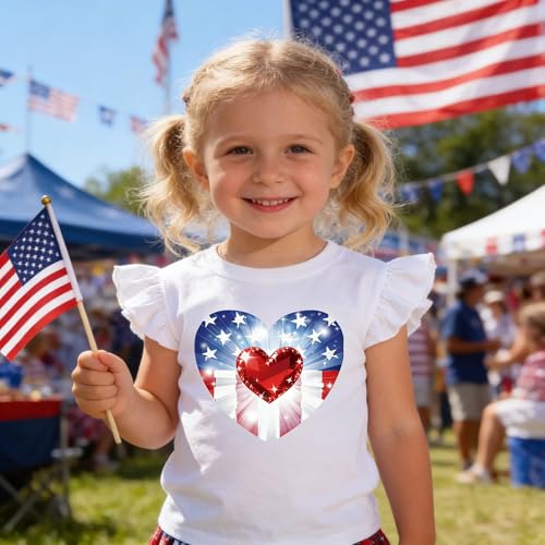 Image of Tkria July 4th Tank Top Girl Toddler 4th of July Shirt Baby Girl American Flag Shirt USA Ruffle Tee Girl Patriotic Outfit
