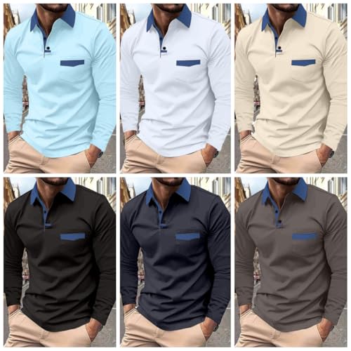DEEX Men's Polo Shirts Long Sleeve Casual Fashion Polo Tee Shirts Color Block Slim Fit Golf Polo Shirt with Pocket4