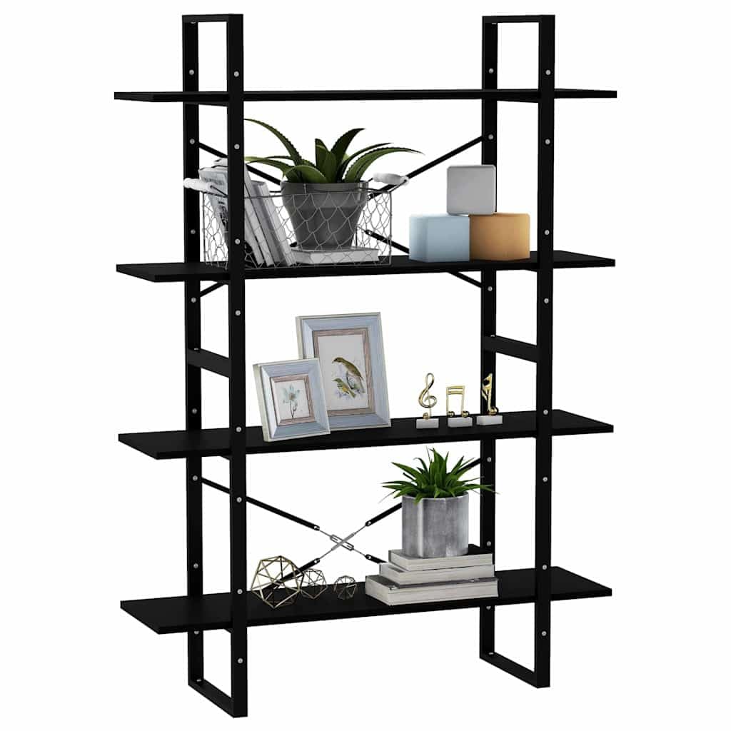 Hothingwell Bibliothèque 4 Niveaux Noir 100x30x140 cm Bois de Pin Massif