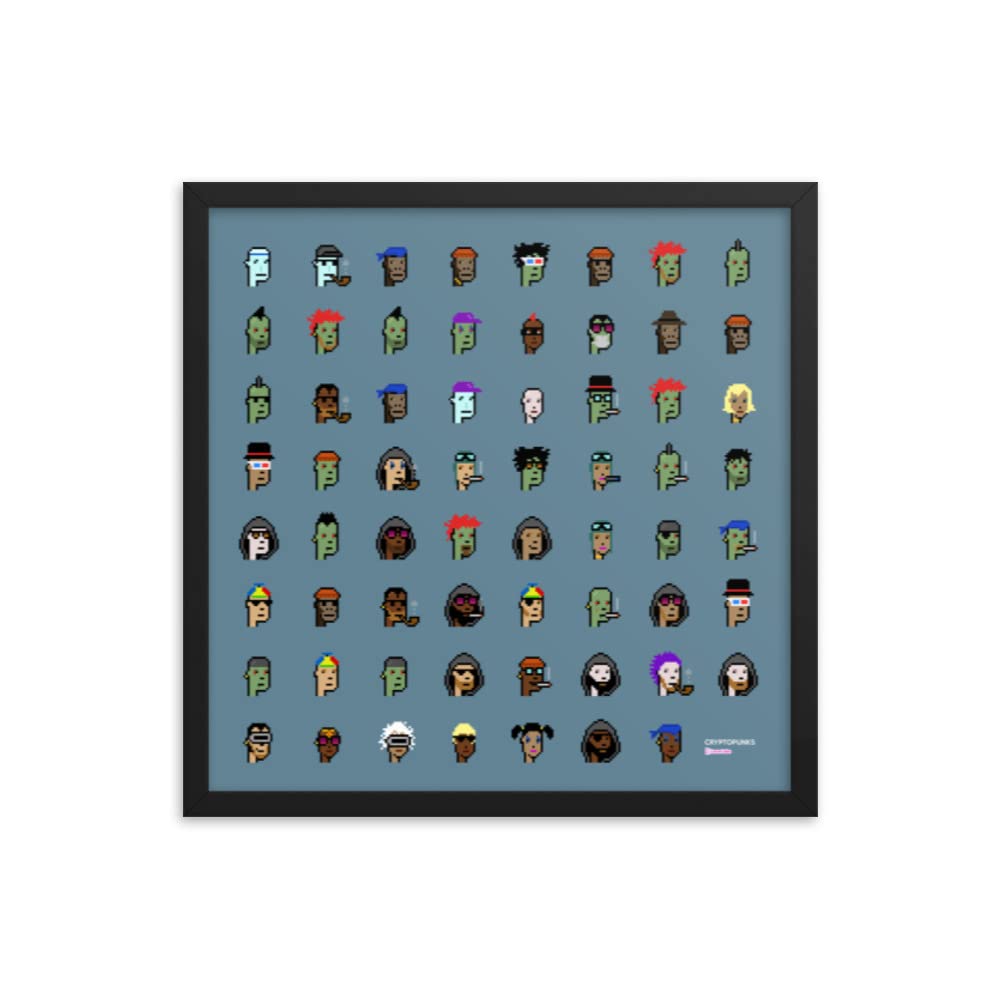 Poster CryptoPunks NFT encadré décoration murale pixel art salon