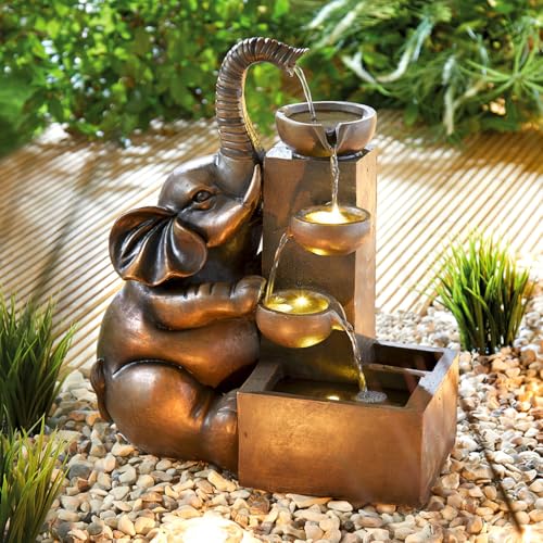 3 PAGEN® Solar-Brunnen Elefant für draußen – Wasserfall, stimmungsvoll beleuchtet – einfache Anwendung...