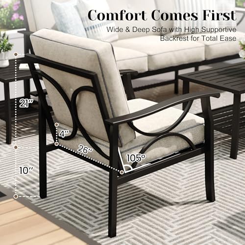 Image of FansaFurn 3 Seats Outdoor Patio Furniture Set, Outdoor Metal Sectional Furniture with Cushions, Outdoor Conversation Set with Coffee Table for Deck, Balcony, Backyard, Garden, Black