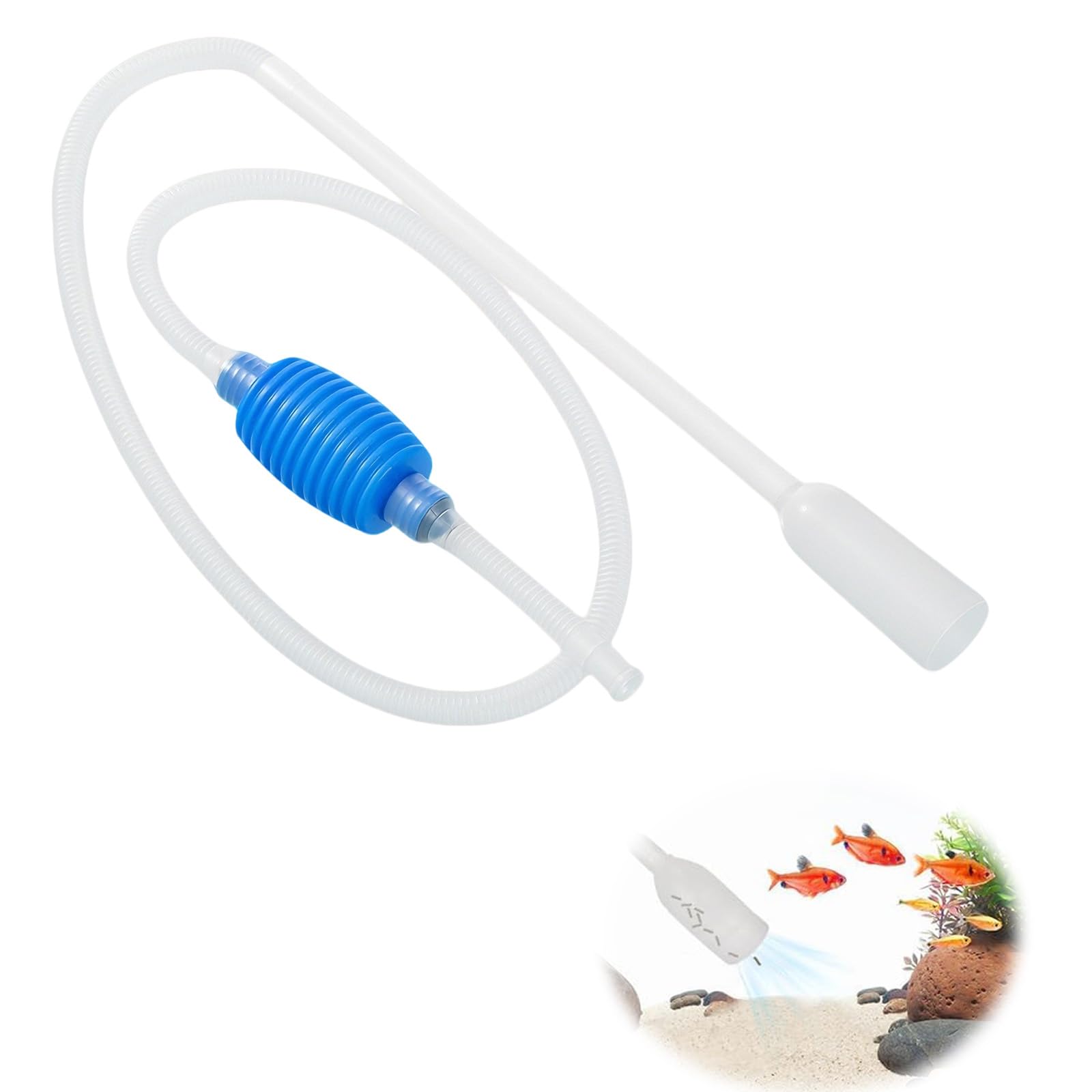 Manual Aquarium Sifonator with Integrated Pool Cleaner, Efficient Tool for Quick Water Changes and Bottom Cleaning in Aquariums, Safety for Small Fish, Easy Use and Maintenance
