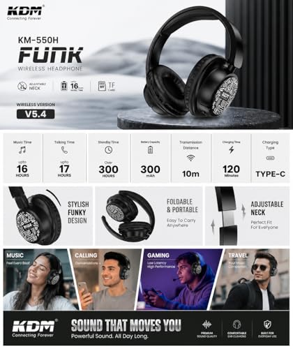 Image of KM 550H Funk Wireless Neckband Headphones, Bluetooth 5.4, 16H Playtime, TF Card Support, Voice Assistant, Adjustable Neckband, Type-C Charging,Black