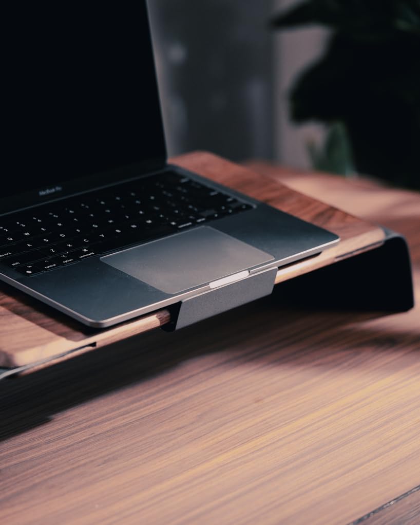 NOOE Laptop Stand Desk Top Table Holder, 10 Degree Angled, 46.5 x 22.5 in Working Space, American Walnut Wood, Aluminium, Anthracite Finish, NOOE_GFS01NEBKSS