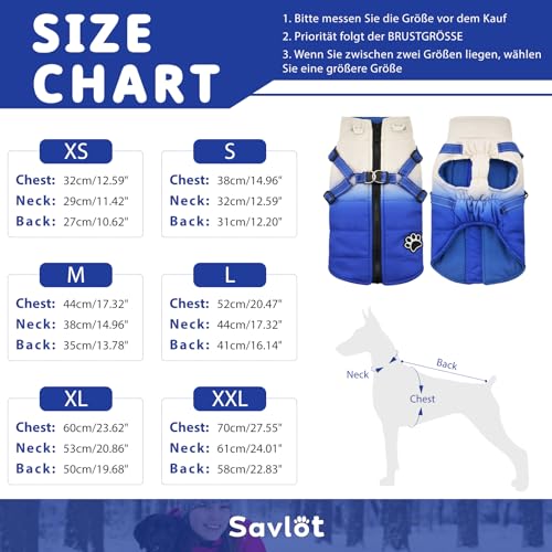 Savlot Hundejacken für den Winter Wasserdichter Hundemantel Winter Warme Jacke Welpen Winter Warme Jacke Kleines Hundejacke Outfit für kleine mittel Hunde(XL, Blau)
