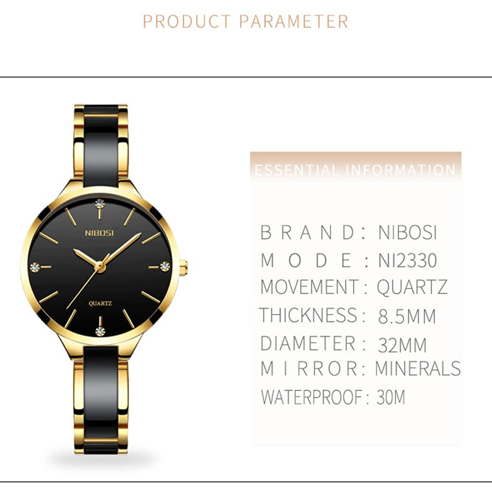 Relojes para mujer Diamond Luxury Gold Silver Señoras Femenino Clásico Moda Analógico Cuarzo Impermeable Reloj de Acero Inoxidable Luminoso Día Fecha Esposa Regalos Reloj de Pulsera NIBOSI