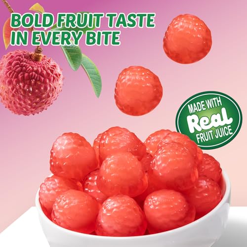 image for AMOS Peelerz Lychee Gummy Candy, Peelable Fruit-Shaped Candy, 8.47oz B