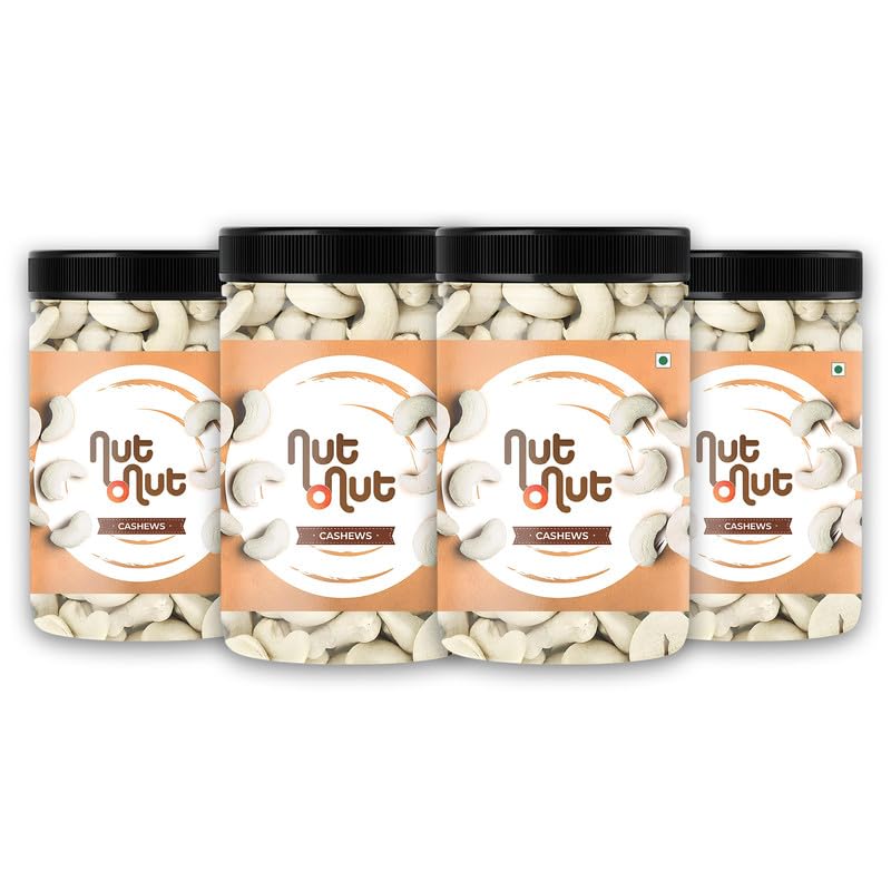 Image of Nut O Nut 100% Natural & Crunchy Premium Whole Cashew Nuts 1kg - Kaju 250g x4-Nutritious, Delicious, Gluten Free Kaju 1 kg-Healthy Snack Option Cashewnut - Nuts and Dry Fruits Combo Pack -(W240)