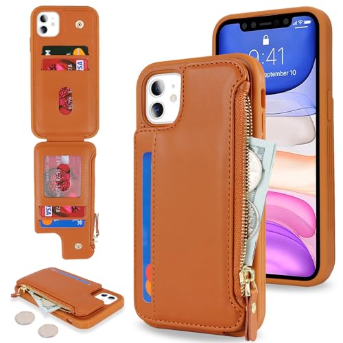 Étui portefeuille iPhone 11 Cavor marron idéal pour vos sorties sans sac encombrant