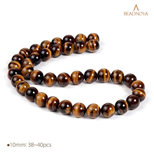 Image of BEADNOVA 10mm Yellow Tigers Eye Beads Round Loose Gemstone for Jewelry Making (36-38pcs)