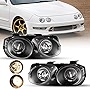 ROXX Replacement Headlight Assembly Compatible with 1994 1995 1996 1997 Acura Integra Left Driver and Right Passenger Side Halogen With bulbs (Black)