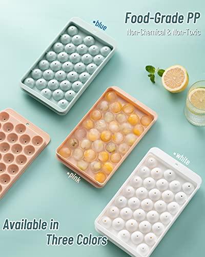 Icediver Circle Ball Ice Trays For Freezer With Lid & Bin, Sphere Ice Cube Mold Making 99 X 1.0In Small Round Ice Cubes(Updated Blue Ice Trays, 1 Ice Bucket & Tongs) #TOP5