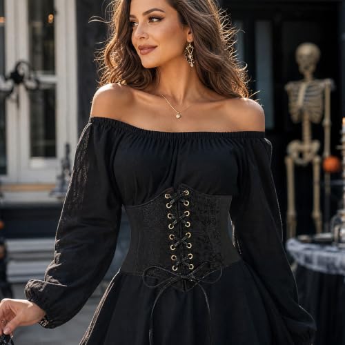 Korsett Gürtel Damen Schwarz Breiter Schnürgürtel Jacquard Corset Belt – Bild 4