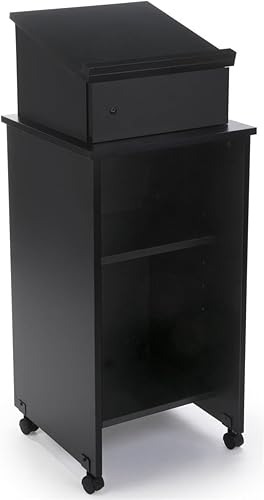 Miniatura 2 de Displays2go Atril de altavoz negro, superficie de lectura elevada, área de almacenamiento cerrada, MDF de melamina - Negro (LCTTBLRBKD)