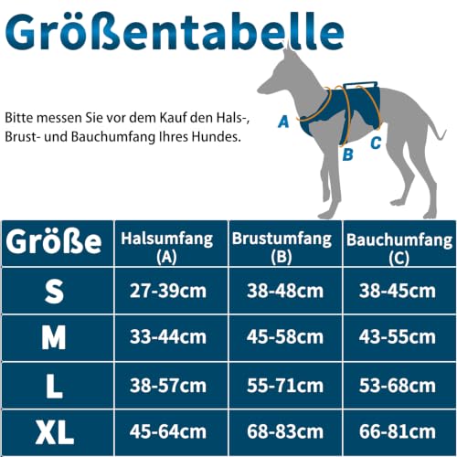 BELPRO Mehrzweck-Hundegeschirr, ausbruchsicher, kein Ziehen, reflektierend, verstellbare Weste mit strapazierfähigem Griff, Hundegeschirr für große/aktive Hunde (Blau, L)