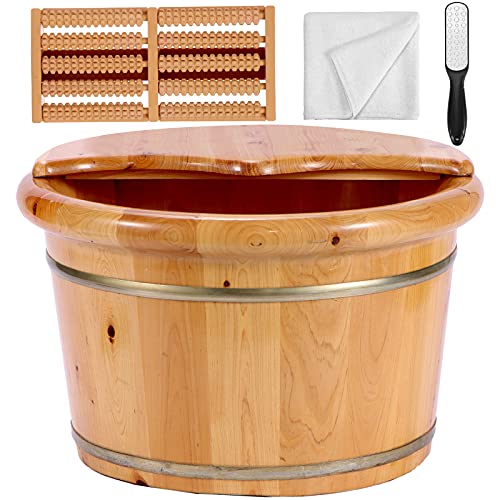 Foot Spa Bath With Massager And lid SoIid Wood Handmade,Pedicure Tub Deep Foot Bath Barrel Set