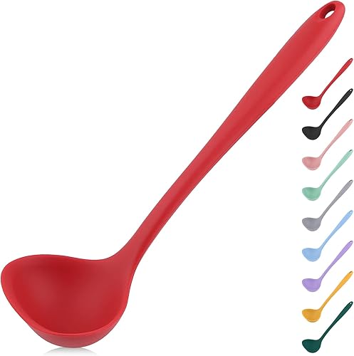 Cucharón de sopa de silicona, cucharón para cocinar, cucharón de silicona, cuchara de cucharón con agarre cómodo, cuchara de goma sin costuras,