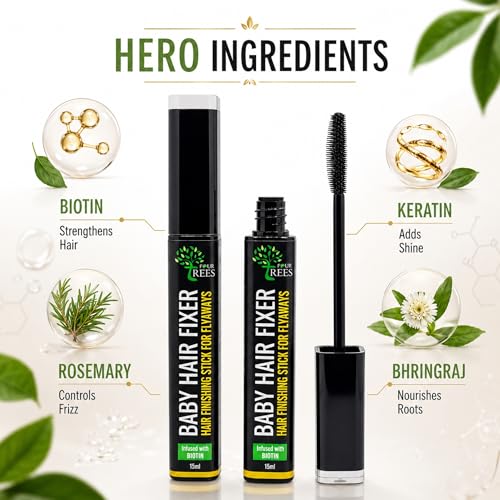 Image of Four Trees Hair Finishing Stick for Frizzy Hair & Flyaways | Baby Hair Fixer | Non-Sticky, Non-Greasy Hold | Infused with Biotin for Hair Strengthening | 15ml | For All Hair Types
